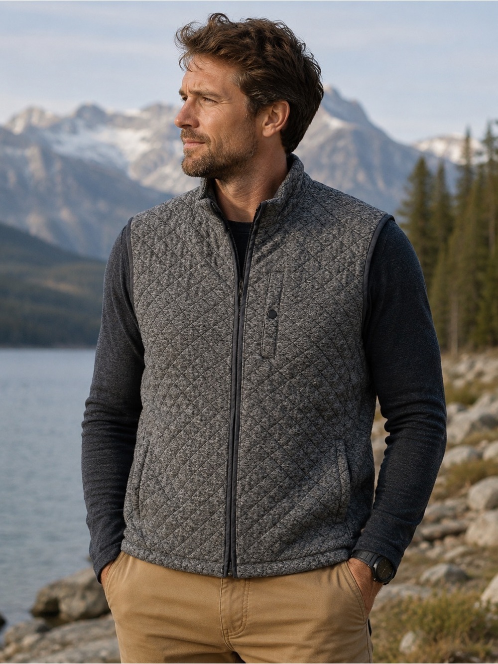 Faherty sz XL Men's Gray Quilted Vest great pre owned condition